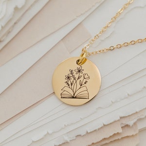 Grow In Knowledge Necklace, Book Lover Gift, Book & Flower, Book Lover Necklace, Keep Learning, Teacher Gift, Knowledge Grows, Book Necklace