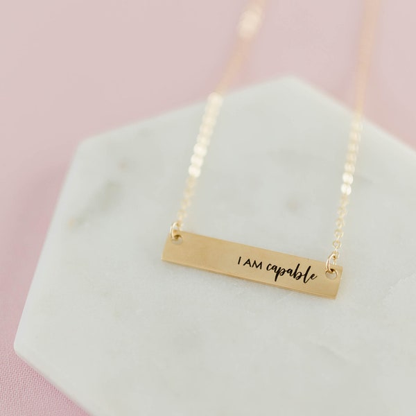 I AM CAPABLE, Affirmation Necklace, Loved Necklace, Loved Bar Necklace, Mental Health Necklace, Loved, Affirmation Gift, Survivor Necklace