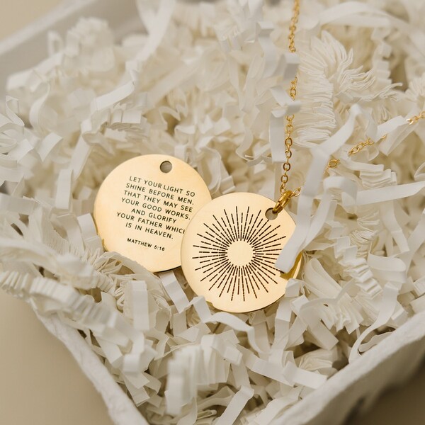 Reversible Let Your Light So Shine Necklace, Sunburst Charm, Scripture Necklace, Shine Your Light Necklace, Be The Light Necklace, Faith