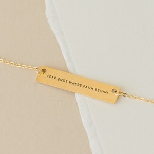 Fear Ends Where Faith Begins Bar Necklace | Minimalist Jewelry | Inspirational, Faith, Christian, Uplifting, LDS Missionary, Faith Over Fear