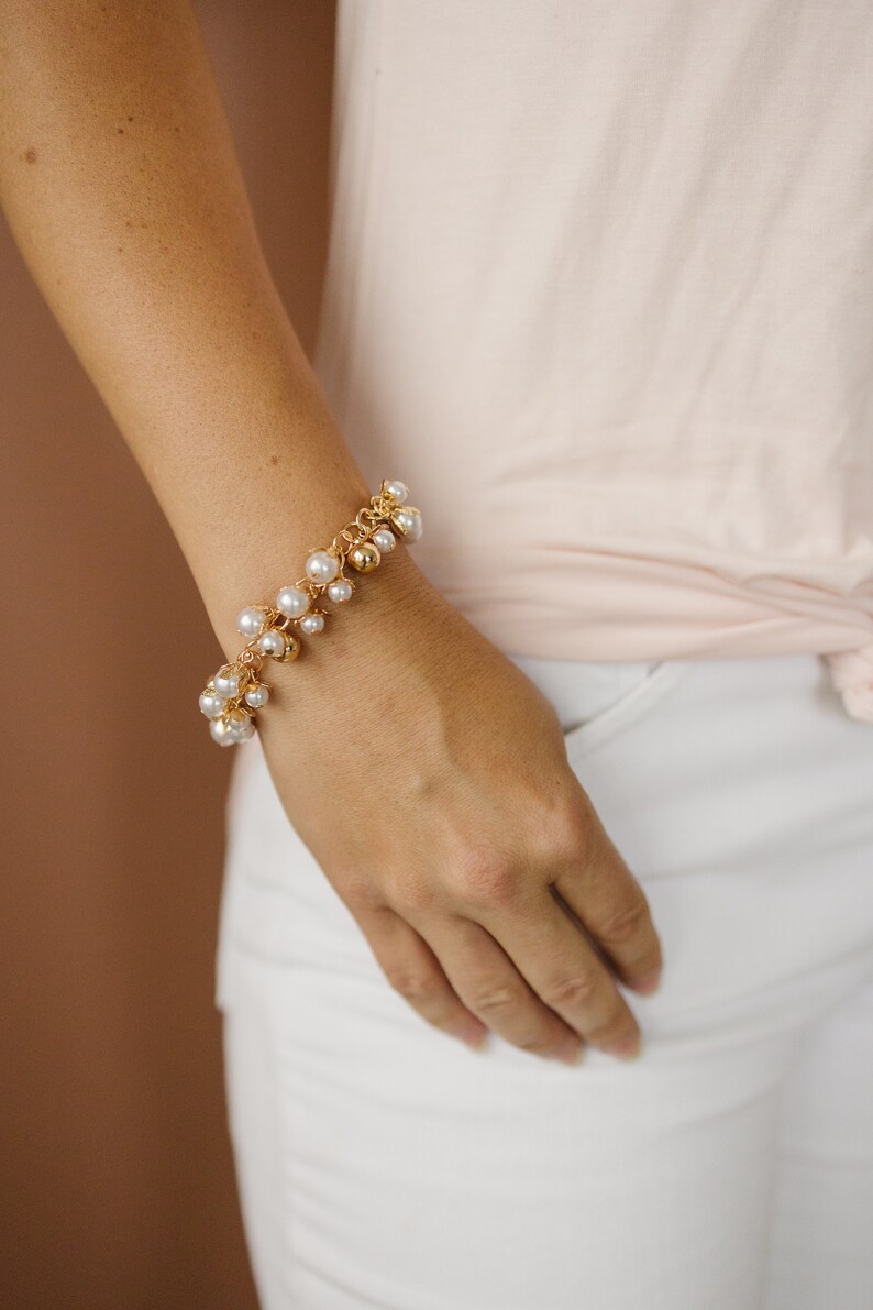 Cluster Pearl Bracelet The Gemstone Collection, Statement Bracelet, Pearl Bracelet, Pearl Gift for Her, Cluster Pearl Chain, Pearl Gift image 8