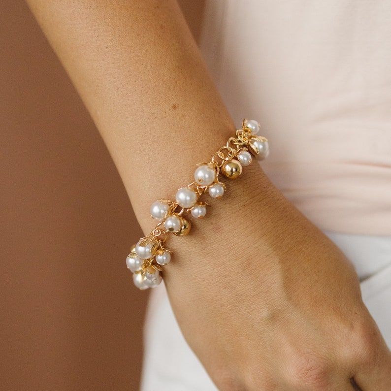 Cluster Pearl Bracelet The Gemstone Collection, Statement Bracelet, Pearl Bracelet, Pearl Gift for Her, Cluster Pearl Chain, Pearl Gift image 1