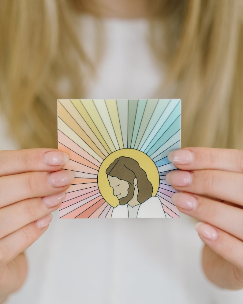 Vinyl Sticker, The Lord Is My Light, Savior Drawing Sticker, Rainbow Jesus Sticker, Inspirational Sticker, High Quality Sticker, LDS image 1