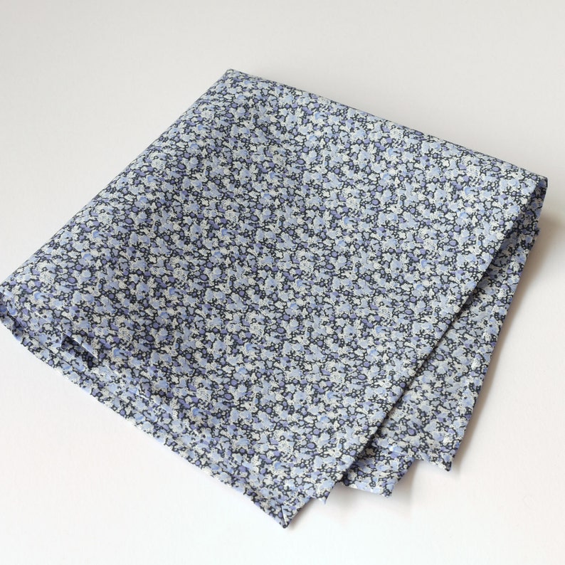 Liberty Pepper tana lawn Liberty print pocket square blue cotton handkerchief Blue pocket square