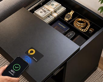 NFC-Smart-Lock-Nachttisch aus Walnussholz, versteckter Stauraum, USB-C-Ladeanschluss