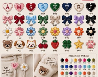 Custom Hoodie Charm Embroidered Patch, Mini Initial Heart Iron On Badge, Cute Drawstring Applique, Tiny Sleeve Bow Tag
