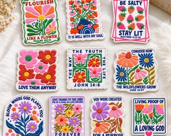 Inspirational Floral Embroidered Patches, Christian Faith Iron On Badge, Botanical Bible Applique, Religious Quote Decal, Church Gift