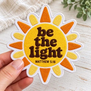 Christian Bible Verse Embroidered Patches, Be The Light Iron On Applique, Retro Sun Motif, Sew On Hook And Loop, Matthew 5 16 Backpack