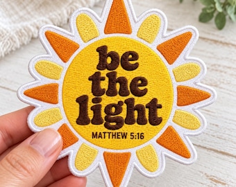Christian Bible Verse Embroidered Patches, Be The Light Iron On Applique, Retro Sun Motif, Sew On Hook And Loop, Matthew 5 16 Backpack