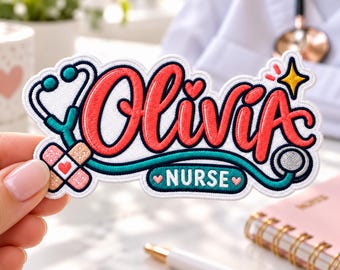 Personalized Nurse Name Embroidered Patch, Custom Stethoscope Iron On Badge, Healthcare Applique, Medical RN Lanyard Tag