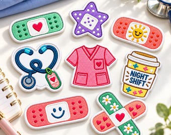 Cute Medical Nurse Embroidered Patch, Band Aid Iron On Badge, Night Shift Coffee Applique, Stethoscope Decal, Healthcare Gift