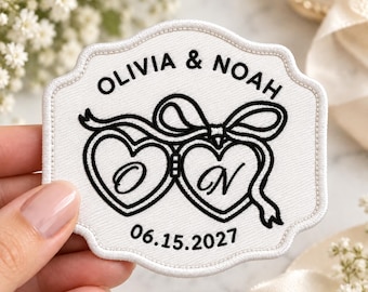 Personalized Couple Name Embroidered Patch, Custom Initials Heart Lock Iron On Badge, Wedding Date Applique, Anniversary Decal, Bride Tag