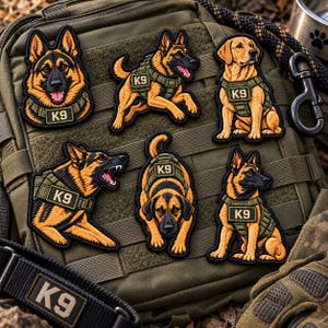 Tactical Dog Embroidered Patches, German Shepherd Iron On Badge, Military Working Dog Applique, Backpack Tag