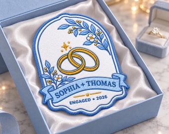 Personalized Engagement Ring Embroidered Patch, Custom Couple Name Iron On Badge, Wedding Date Applique, Keepsake Gift Tag