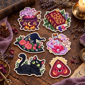Witchy Embroidered Patches, Magic Cauldron Iron On Patch, Black Cat Spellbook Patch, Halloween Witchcraft Gift, Backpack Decor