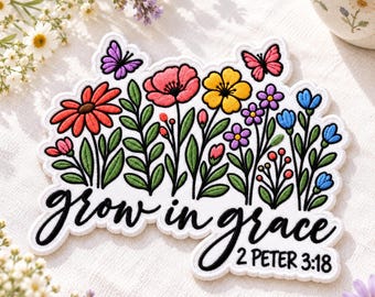 Grow In Grace Embroidered Patch, Christian Faith Iron On Badge, Wildflower Bible Applique, Botanical Decal, Religious Tag