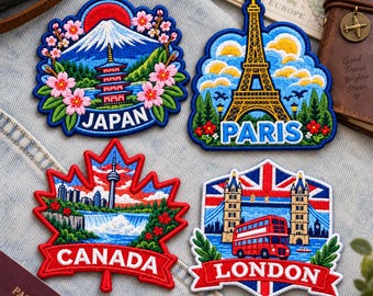 Travel Destination Embroidered Patch, City Landmark Iron On Badge, World Souvenir Applique, Luggage Travel Backpack Tag