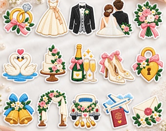 Wedding Day Embroidered Patch, Bridal Shower Iron On Badge, Marriage Applique, Bride Groom Gift, Honeymoon Tote Tag