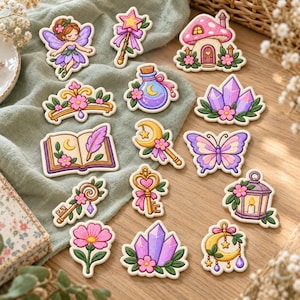 Fairy Garden Embroidered Patches, Mushroom House and Magic Wand Iron On Patch, Whimsical Fantasy Applique for Backpacks and Jackets