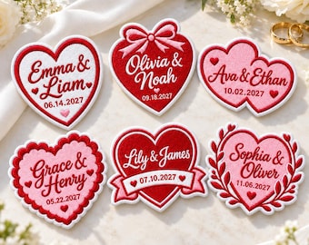 Personalized Heart Name Embroidered Patch, Custom Couple Date Iron On Badge, Romantic Wedding Applique, Anniversary Tag, Bridal Keepsake