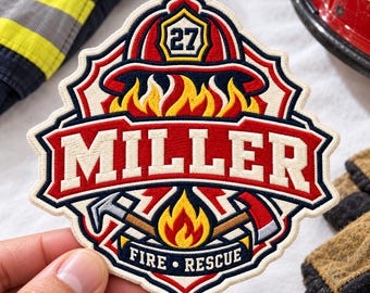 Personalized Firefighter Name Embroidered Patch, Custom Fire Department Iron On Badge, Maltese Cross Applique, Rescue Fireman Uniform Tag