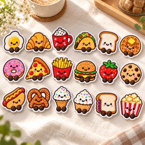 Kawaii Food Embroidered Patch Set, Cute Snack Iron On Badge Collection, Funny Dessert Applique, Kids Backpack Tag