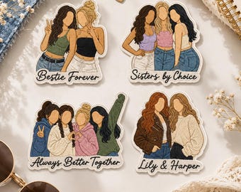 Custom Friend Group Portrait Embroidered Patch, Faceless Bestie Iron On Badge, Bridesmaid Gift Applique, Personalized Sisterhood, Name Tag