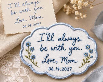 Custom Handwriting Message Embroidered Patch, Personalized Handwriting Iron On Badge, Memorial Gift Applique, Memory Label, Wedding Secret