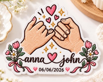 Personalized Pinky Promise Embroidered Patch, Custom Couple Name Iron On Badge, Wedding Date Applique, Romantic Promise, Anniversary Gift