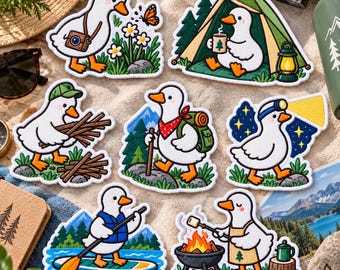 Cute Camping Duck Embroidered Patch, Outdoor Adventure Iron On Badge, Hiking Goose Applique, Nature Scout Backpack Tag