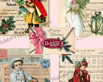Digital Collage Vintage Christmas Greeting Cards Junk Journal Printables