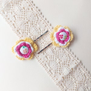 Crochet flower button hair bobby pins A