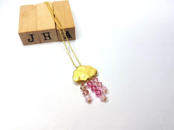 Swarovski crystals Small clouds of rain pendant 16k gold plated necklace Cherry Blossom