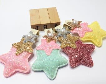 Children/Girls/Baby girl hair clip - Glitter Stars with pearl hair clip