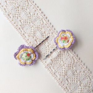 Crochet flower button hair bobby pins B