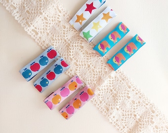 Children hair clip - Woven ribbon lined clips
