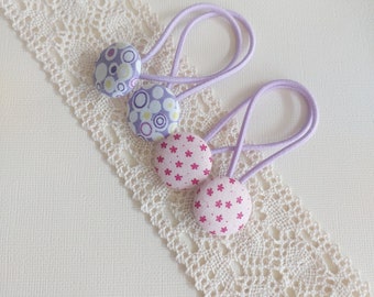 Children/girl/ everyday hair tie - pink floral fabric covered button hair tie