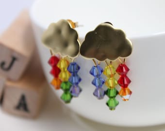 Swarovski crystals Small clouds of rain earrings -  Rainbow