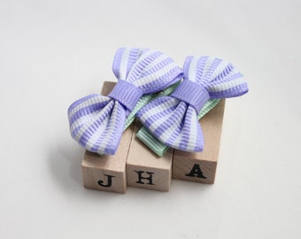 Baby girl hair clips - stripy ribbon bow