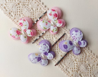 Children/Girls/hair clips - Floral butterfly bobby pins