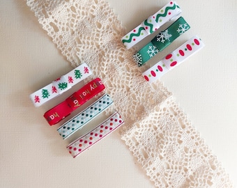 Children Christmas hair clips - Christmas ribbon bows