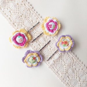 Crochet flower button hair bobby pins image 1