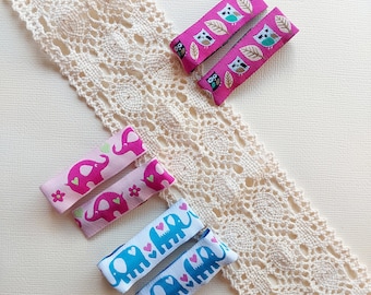 Children hair clip - Woven ribbon lined clips