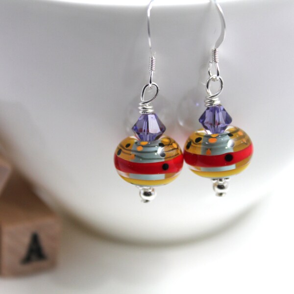 Lampwork glass bead/Swarovski/Sterling silver - Art and About earrings