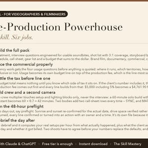 Pre-Production Powerhouse: what it does, the six jobs