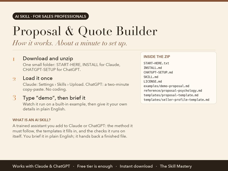 Proposal & Quote Builder: how it works in three steps and what's inside the zip