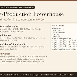 Pre-Production Powerhouse: how it works in three steps and what's inside the zip
