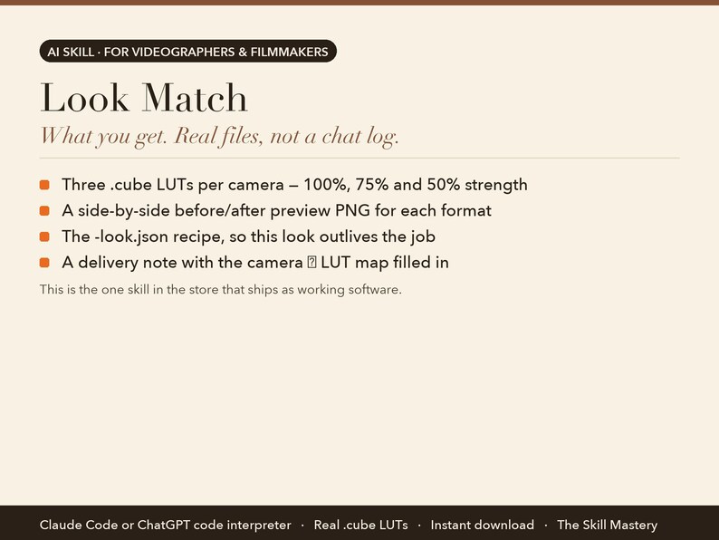 Look Match: what you get, the files it produces