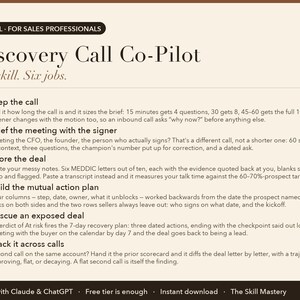 Discovery Call Co-Pilot: what it does, the six jobs