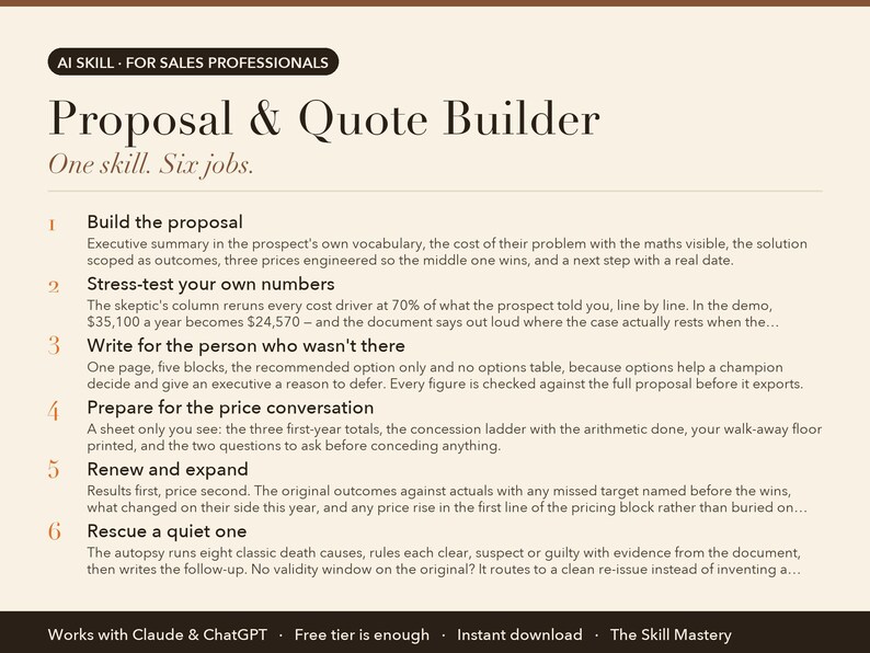 Proposal & Quote Builder: what it does, the six jobs